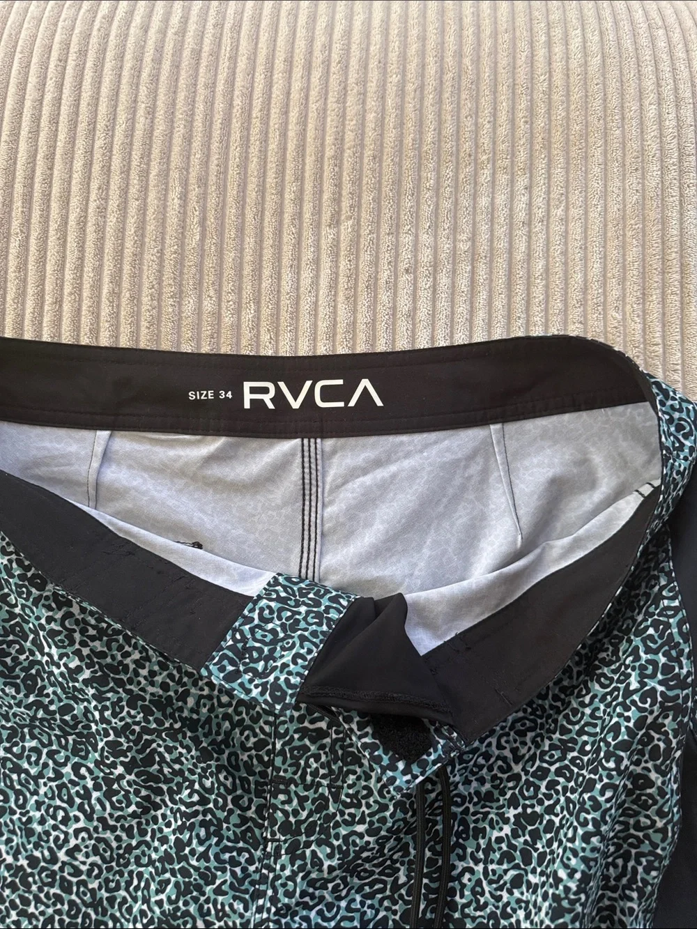 RVCA Men's Teal and Black Leopard Swim Hybrids